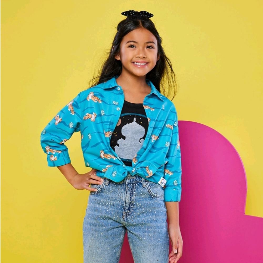 Disney ily 4ever Aladdin Jasmine Shirt Set Black Tank Blue Button-Up